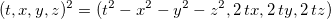 A quaternion squared equals \(t squared - x squared - y squared - z squared,
2 t times x, 2 t times y, 2 t times z\)