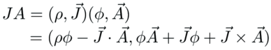 J times A equals rho, J times phi, A equals r phi minus J dot A, phi A plus J
phi plus the cross product of J and A