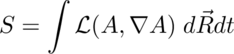 The action S equations the integral over space-time of the Lagrange density 
that is a function of the potential A and the derivatives of the potential 
A'