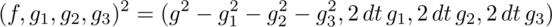 dt, dg sub 1, dg sub 2, dg sub 3 squared equals dt squared minus dg sub 1 squared minus dg sub 2 squared minus dg sub 3 squared, 2 dt dg sub 1, 2 dt dg sub 2, 2 dt dg sub 3